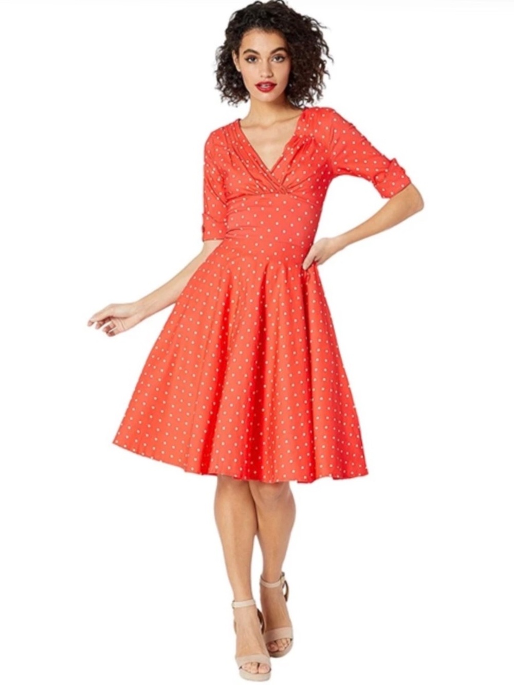 Unique Vintage x Pantone Living Coral Delores Swing Dress